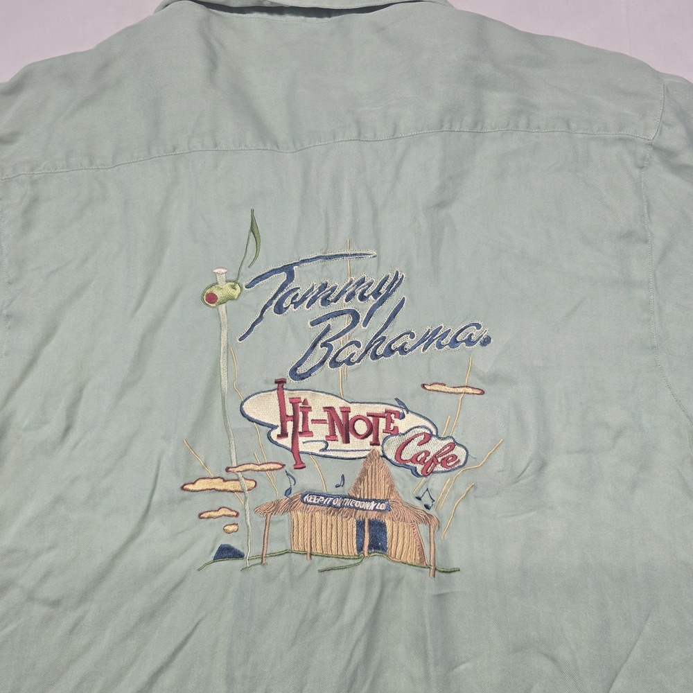 Tommy bahama hi note cafe camp shirt Men Size XL green 100% Silk - Picture 6 of 8